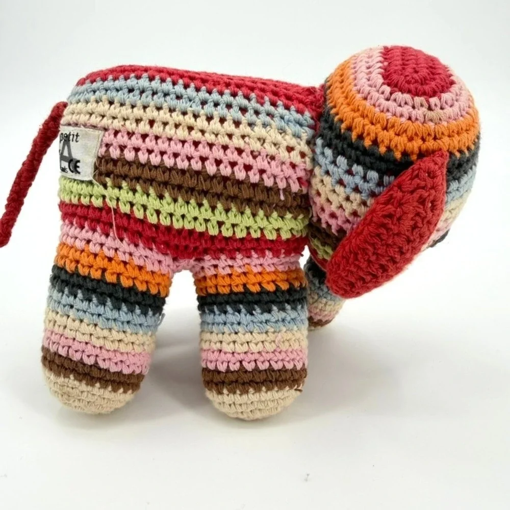 Anne-Claire Petit Crochet Elephant Stuffed Animal Multicolor Striped Knit Toy